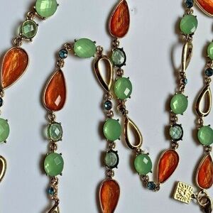 Anne Klein Gorgeous Crystal Necklace Iridescent Green Orange Blue Gold Tone